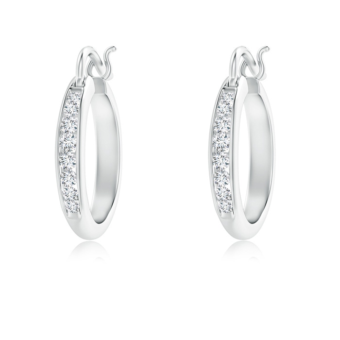 1.7mm GVS2 Channel-Set Round Diamond Tapered Hoop Earrings in White Gold 