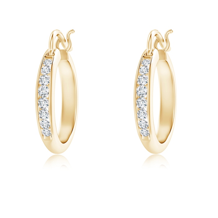 1.7mm GVS2 Channel-Set Round Diamond Tapered Hoop Earrings in Yellow Gold 