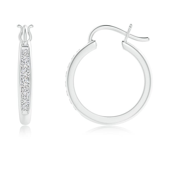 1.7mm HSI2 Channel-Set Round Diamond Tapered Hoop Earrings in White Gold