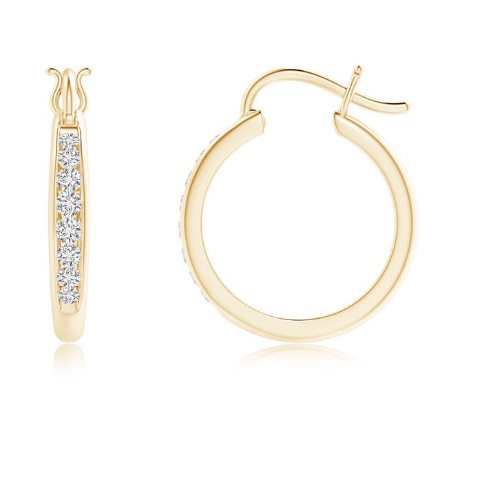 1.7mm HSI2 Channel-Set Round Diamond Tapered Hoop Earrings in Yellow Gold