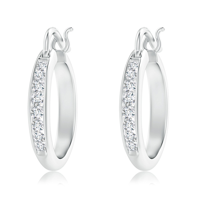 2.1mm GVS2 Channel-Set Round Diamond Tapered Hoop Earrings in White Gold 