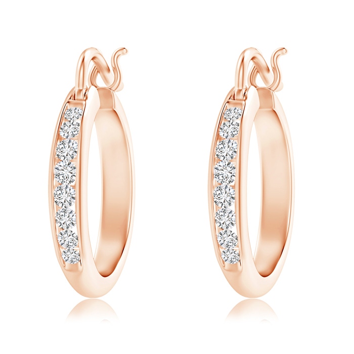 2.1mm HSI2 Channel-Set Round Diamond Tapered Hoop Earrings in Rose Gold 