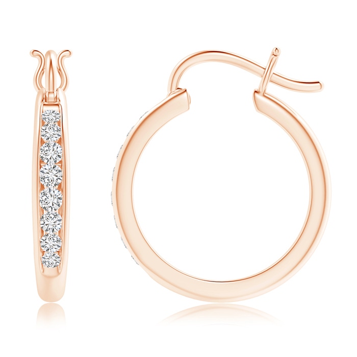 2.1mm HSI2 Channel-Set Round Diamond Tapered Hoop Earrings in Rose Gold product image
