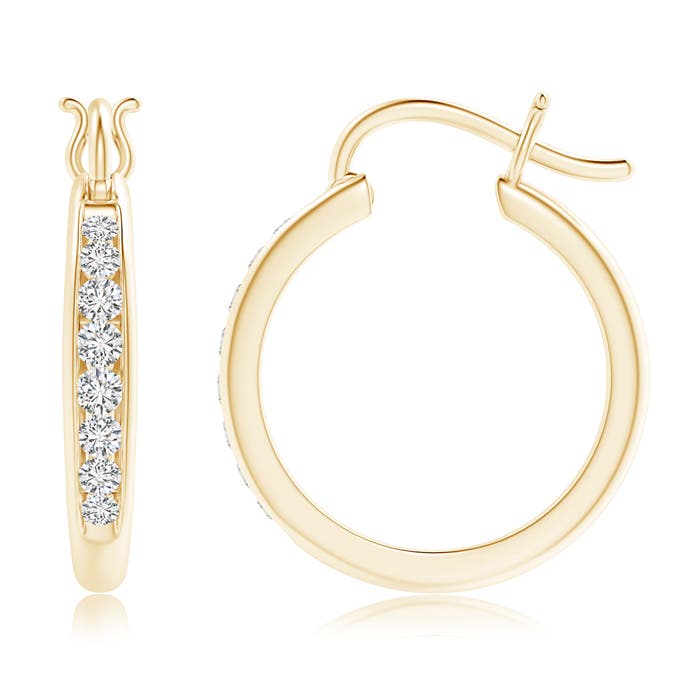 2.1mm HSI2 Channel-Set Round Diamond Tapered Hoop Earrings in Yellow Gold