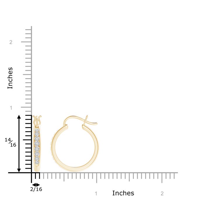 2.1mm HSI2 Channel-Set Round Diamond Tapered Hoop Earrings in Yellow Gold - ruler