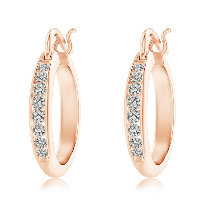 2.1mm KI3 Channel-Set Round Diamond Tapered Hoop Earrings in Rose Gold 