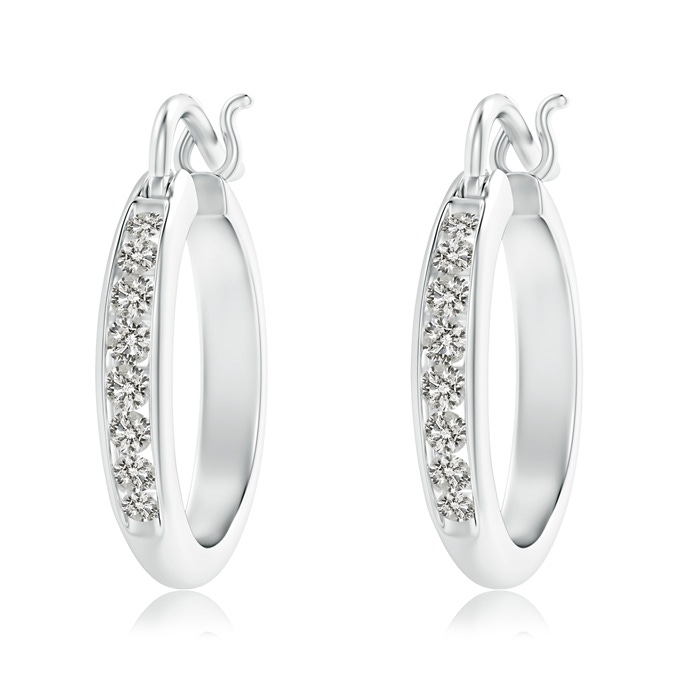 2.1mm KI3 Channel-Set Round Diamond Tapered Hoop Earrings in White Gold 