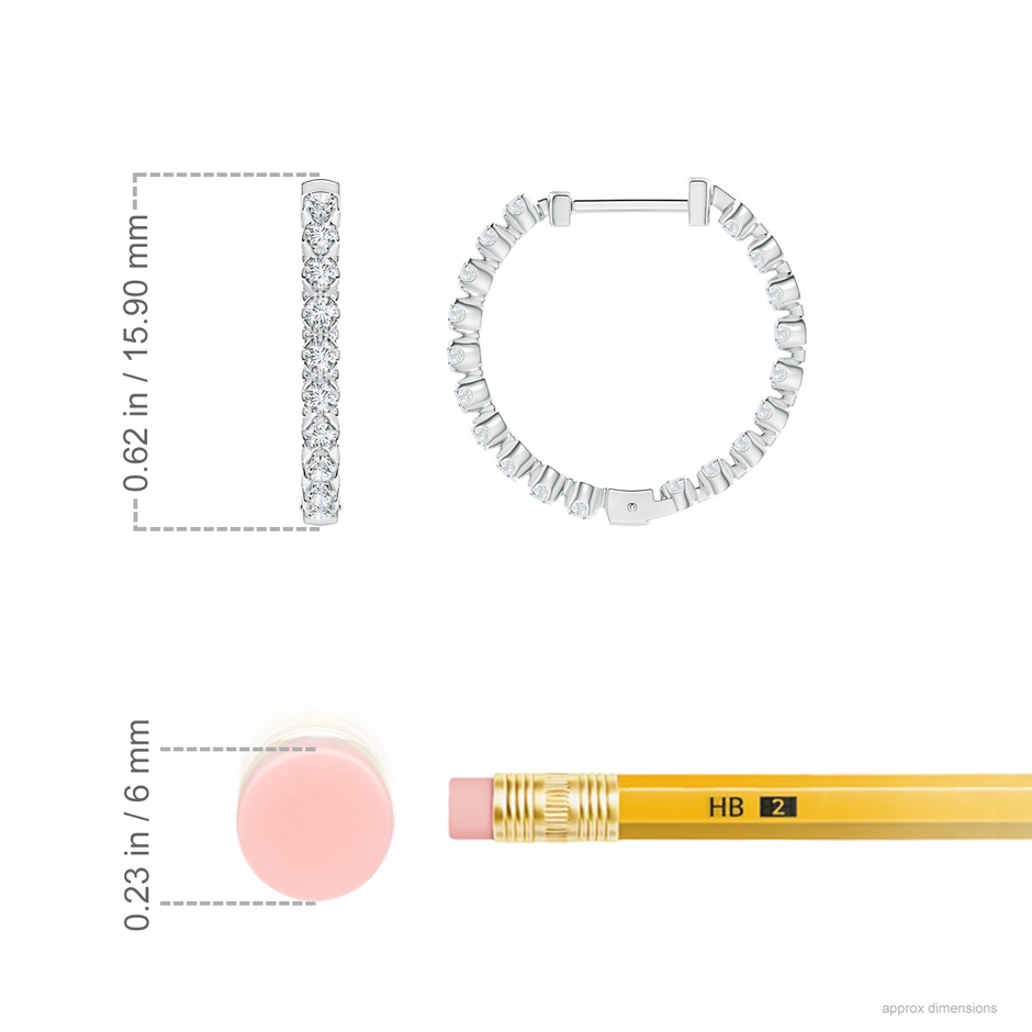 1.4mm GVS2 Floating Diamond Inside-Out Hoop Earrings in P950 Platinum ruler