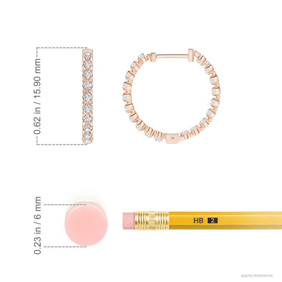 1.4mm GVS2 Floating Diamond Inside-Out Hoop Earrings in Rose Gold ruler
