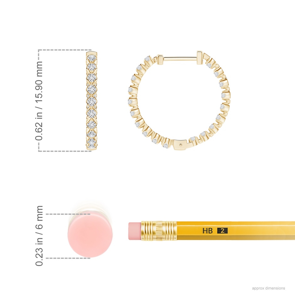1.4mm HSI2 Floating Diamond Inside-Out Hoop Earrings in Yellow Gold ruler