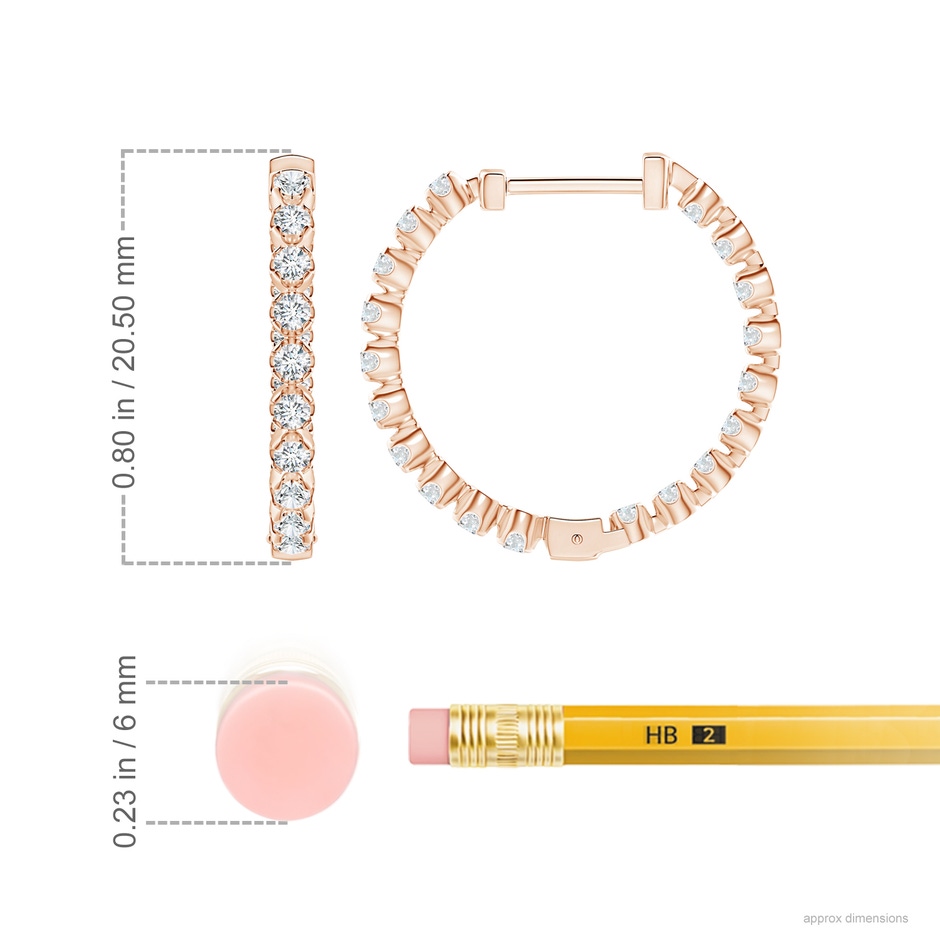 1.8mm GVS2 Floating Diamond Inside-Out Hoop Earrings in Rose Gold ruler