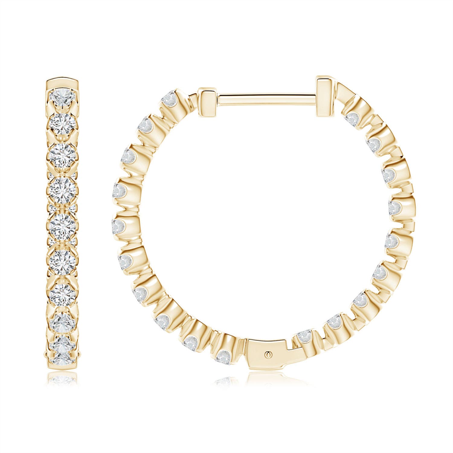 1.8mm HSI2 Floating Diamond Inside-Out Hoop Earrings in Yellow Gold - side 3