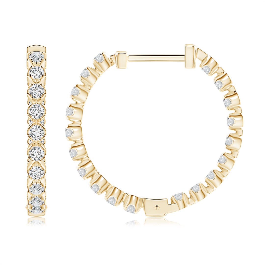 1.8mm HSI2 Floating Diamond Inside-Out Hoop Earrings in Yellow Gold - side 3