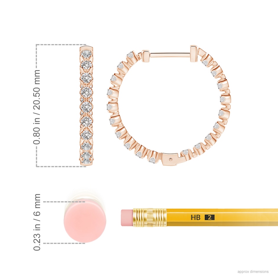 1.8mm IJI1I2 Floating Diamond Inside-Out Hoop Earrings in Rose Gold ruler