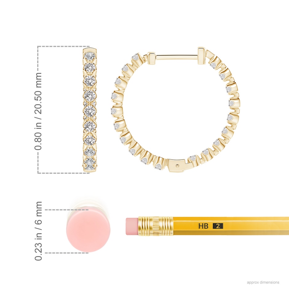 1.8mm IJI1I2 Floating Diamond Inside-Out Hoop Earrings in Yellow Gold ruler