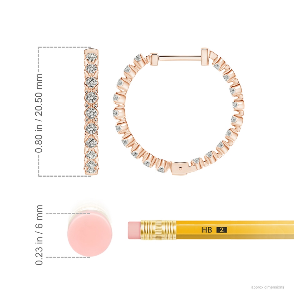1.8mm KI3 Floating Diamond Inside-Out Hoop Earrings in Rose Gold ruler