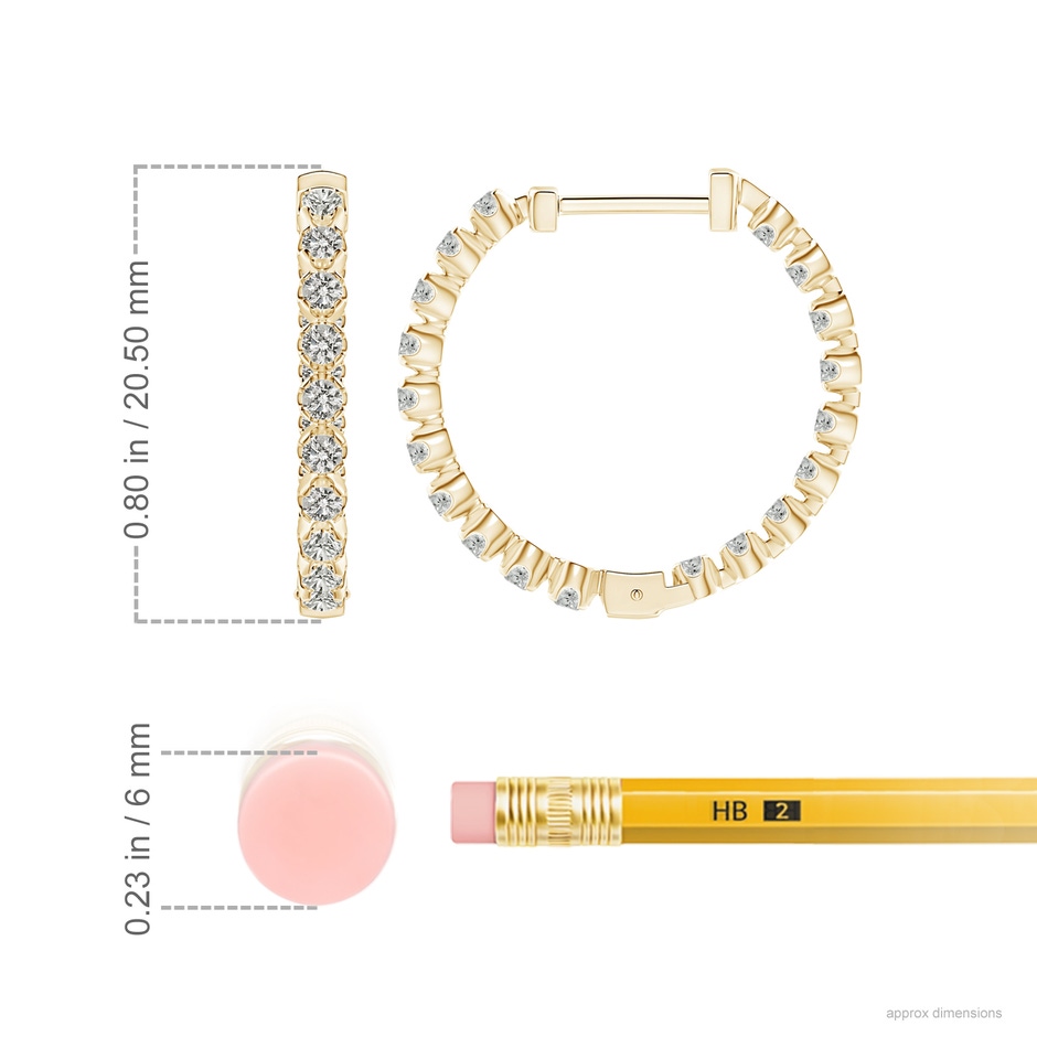 1.8mm KI3 Floating Diamond Inside-Out Hoop Earrings in Yellow Gold ruler