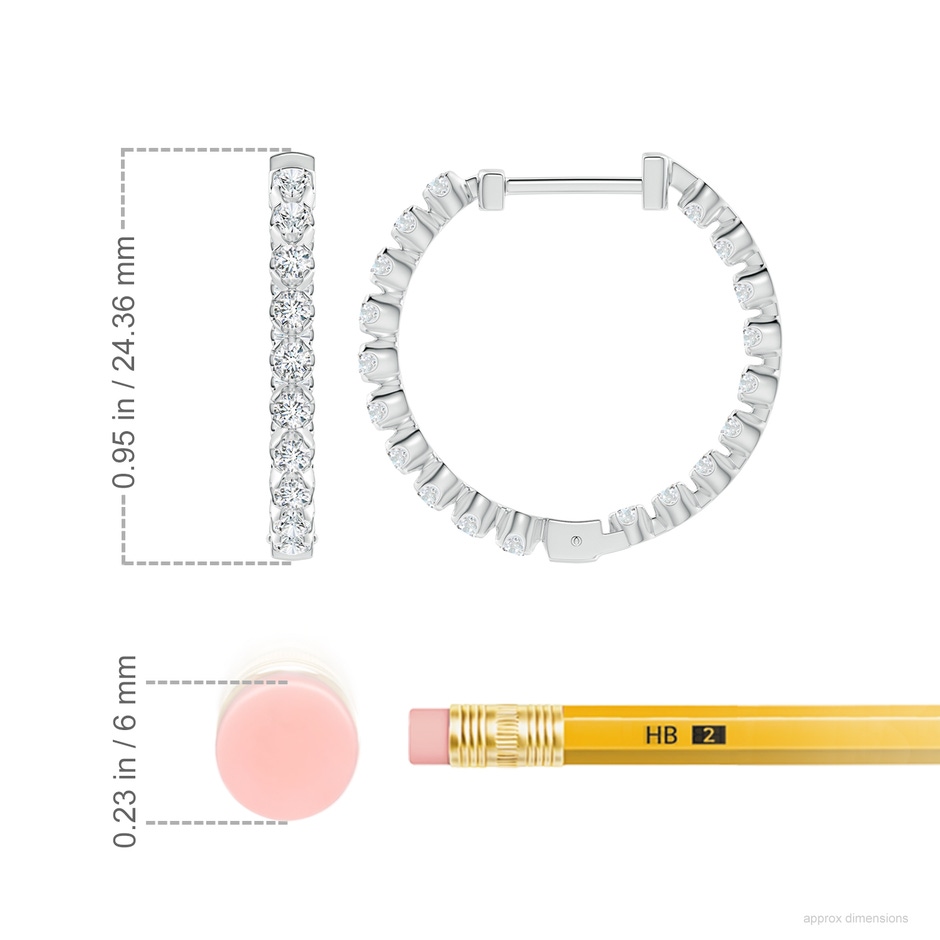 2.1mm GVS2 Floating Diamond Inside-Out Hoop Earrings in P950 Platinum ruler