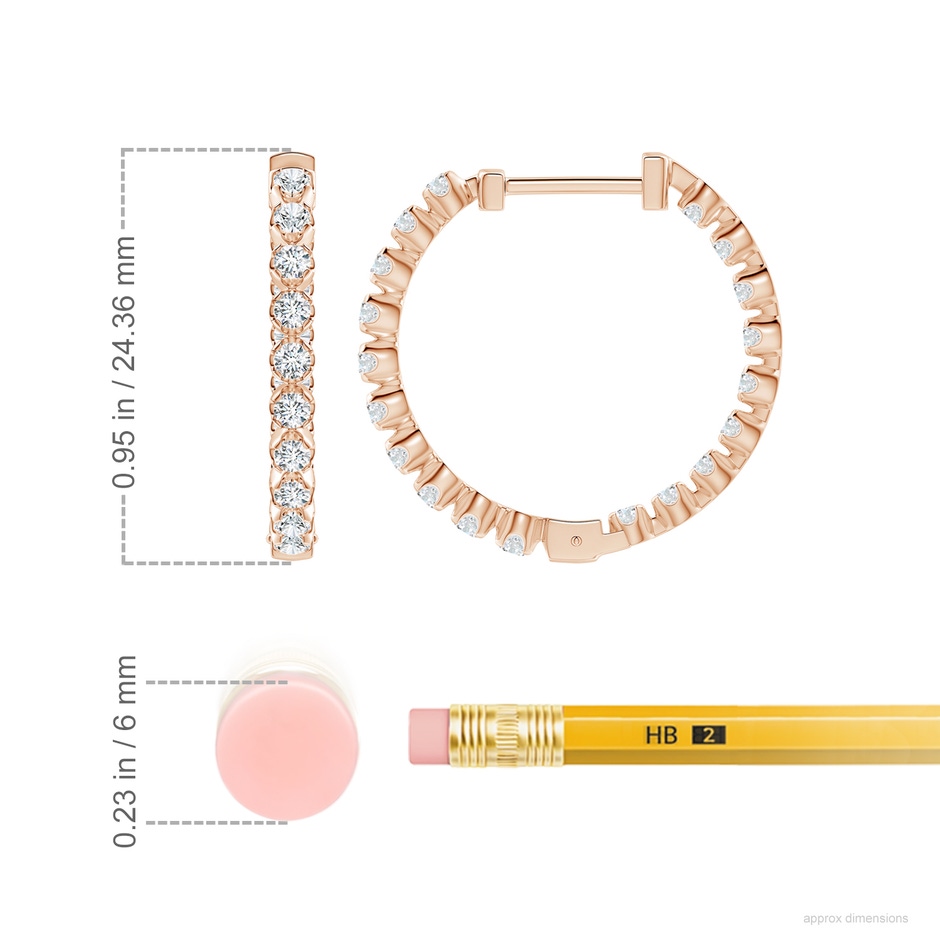 2.1mm GVS2 Floating Diamond Inside-Out Hoop Earrings in Rose Gold ruler