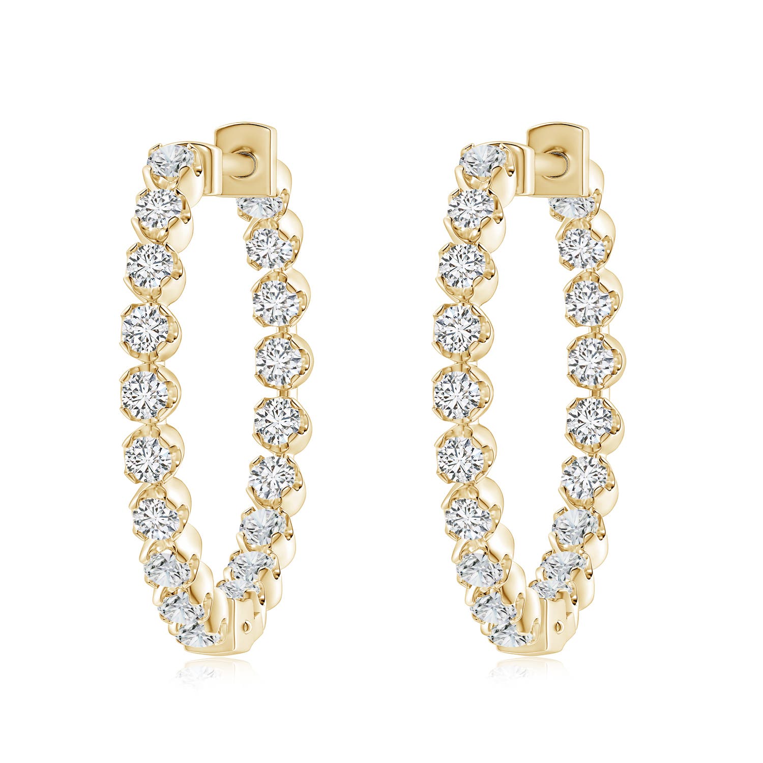 2.1mm HSI2 Floating Diamond Inside-Out Hoop Earrings in 18K Yellow Gold