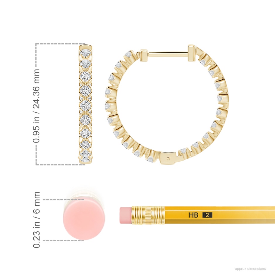 2.1mm HSI2 Floating Diamond Inside-Out Hoop Earrings in Yellow Gold ruler