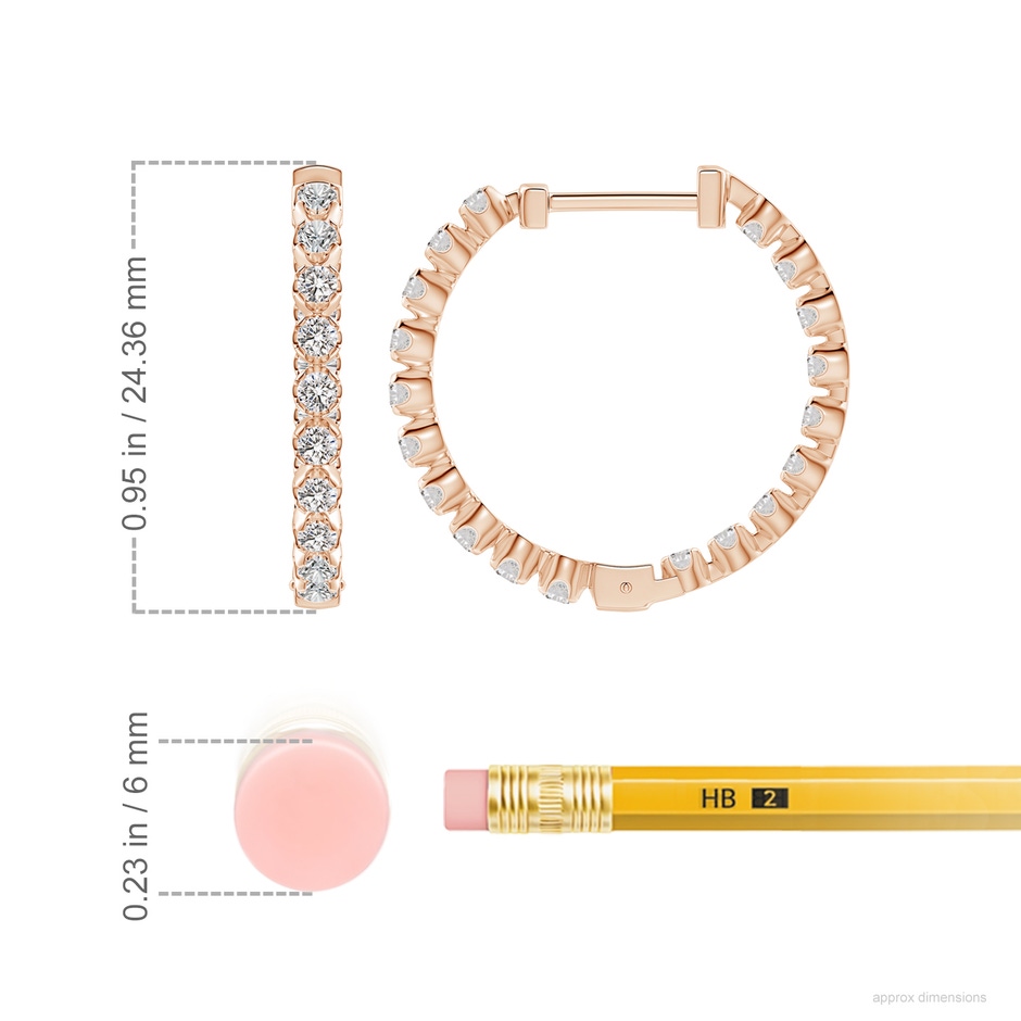 2.1mm IJI1I2 Floating Diamond Inside-Out Hoop Earrings in Rose Gold ruler