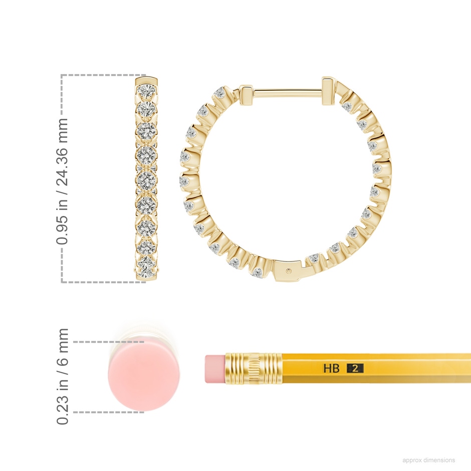 2.1mm KI3 Floating Diamond Inside-Out Hoop Earrings in Yellow Gold ruler