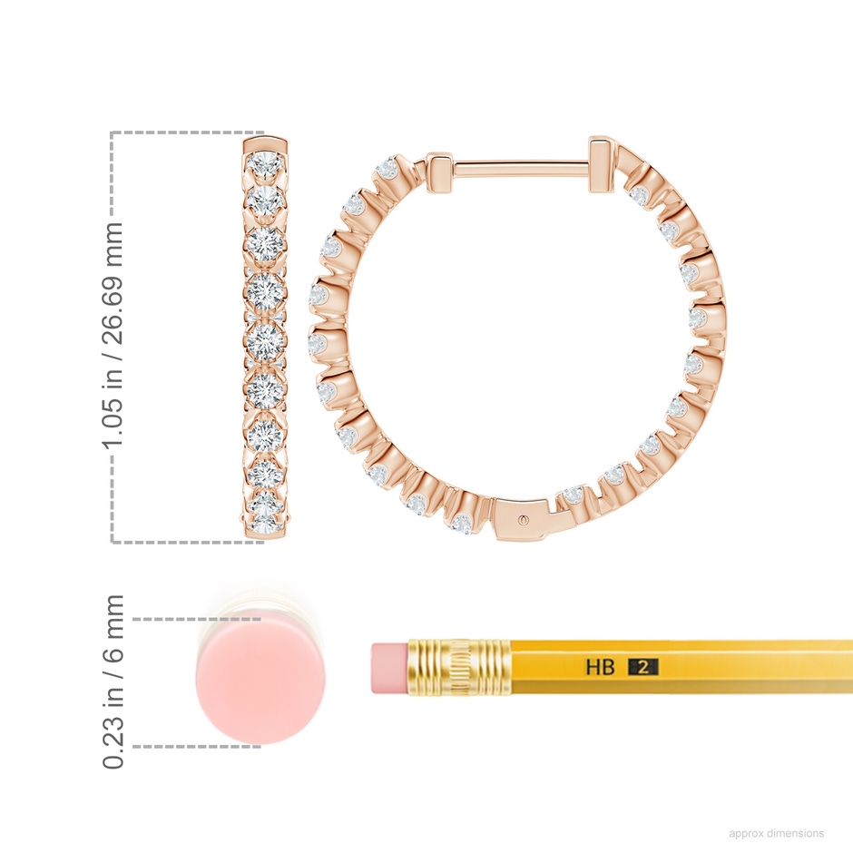 2.3mm GVS2 Floating Diamond Inside-Out Hoop Earrings in 18K Rose Gold ruler