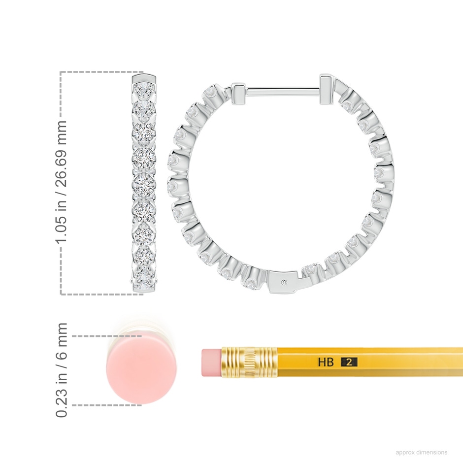 2.3mm HSI2 Floating Diamond Inside-Out Hoop Earrings in White Gold ruler