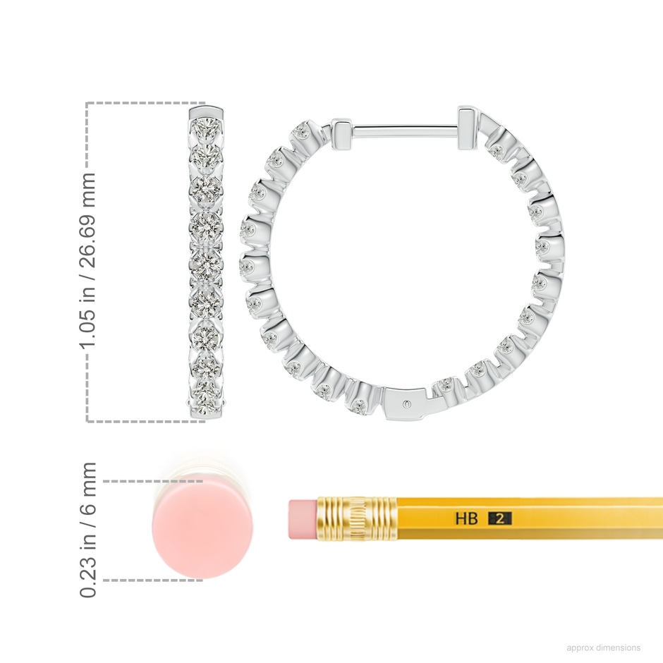 2.3mm KI3 Floating Diamond Inside-Out Hoop Earrings in White Gold ruler