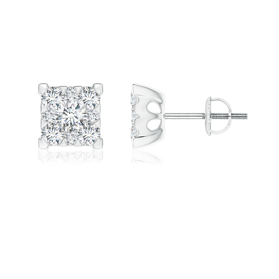 3.1mm GVS2 Pressure-Set Diamond Square Clustre Stud Earrings in White Gold 