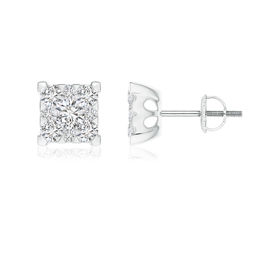 3.1mm HSI2 Pressure-Set Diamond Square Clustre Stud Earrings in White Gold 