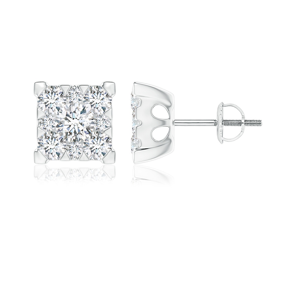 3.8mm GVS2 Pressure-Set Diamond Square Clustre Stud Earrings in White Gold