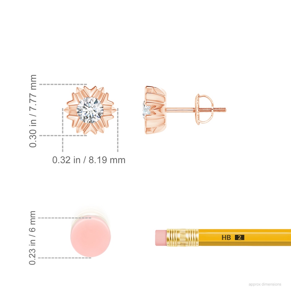 4.1mm GVS2 Prong-Set Solitaire Diamond Snowflake Stud Earrings in Rose Gold ruler