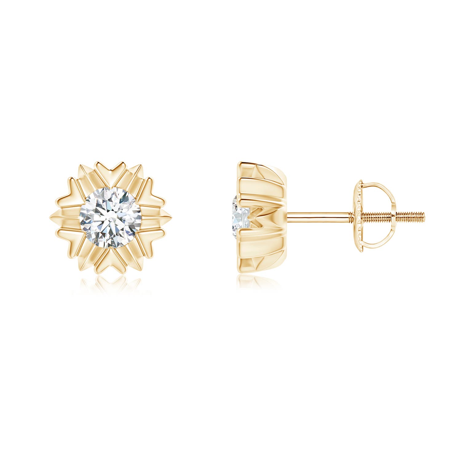 4.1mm GVS2 Prong-Set Solitaire Diamond Snowflake Stud Earrings in Yellow Gold