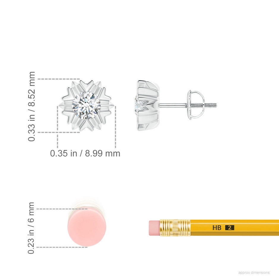 4.5mm GVS2 Prong-Set Solitaire Diamond Snowflake Stud Earrings in White Gold ruler