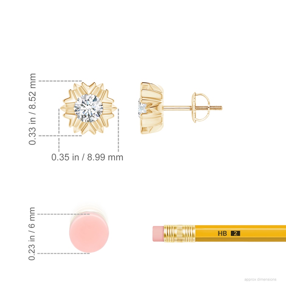 4.5mm GVS2 Prong-Set Solitaire Diamond Snowflake Stud Earrings in Yellow Gold ruler