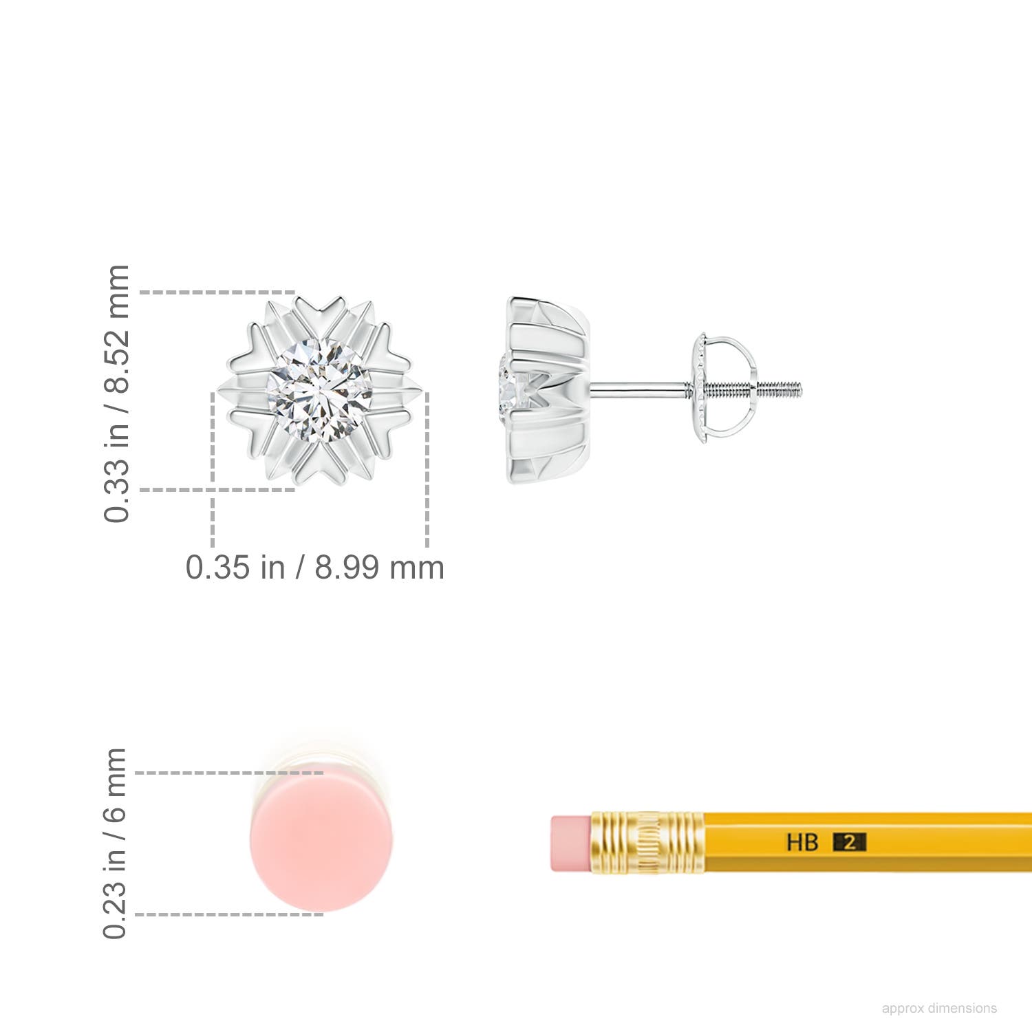 4.5mm HSI2 Prong-Set Solitaire Diamond Snowflake Stud Earrings in White Gold - ruler
