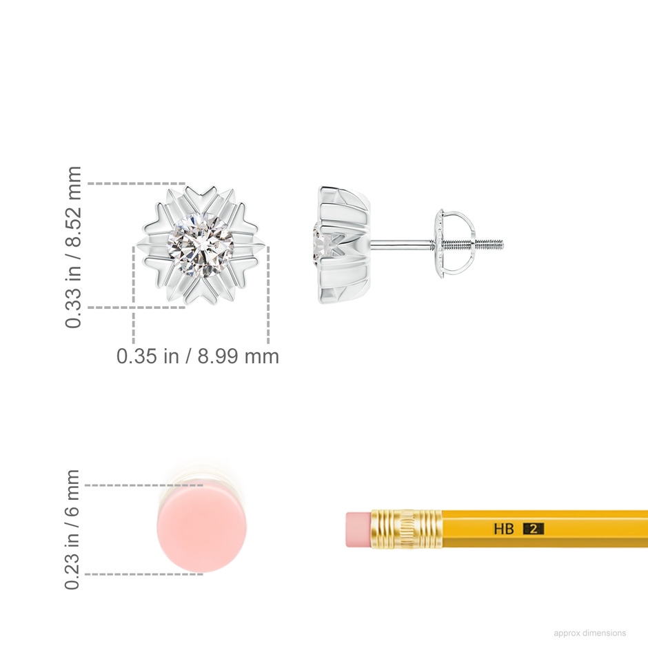 4.5mm IJI1I2 Prong-Set Solitaire Diamond Snowflake Stud Earrings in White Gold ruler