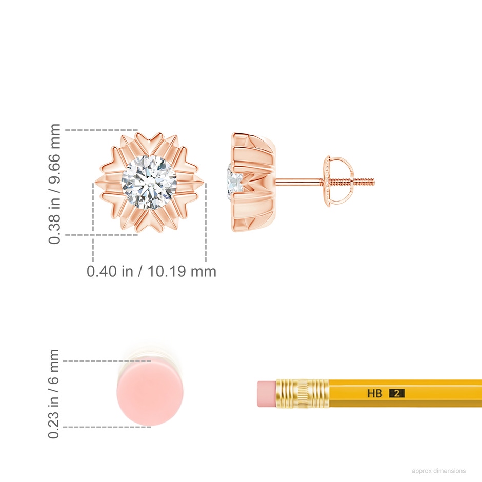 5.1mm GVS2 Prong-Set Solitaire Diamond Snowflake Stud Earrings in Rose Gold ruler