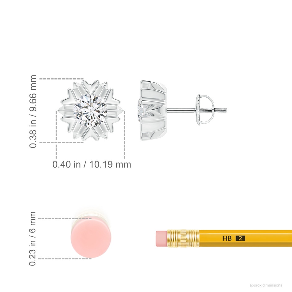 5.1mm HSI2 Prong-Set Solitaire Diamond Snowflake Stud Earrings in White Gold ruler