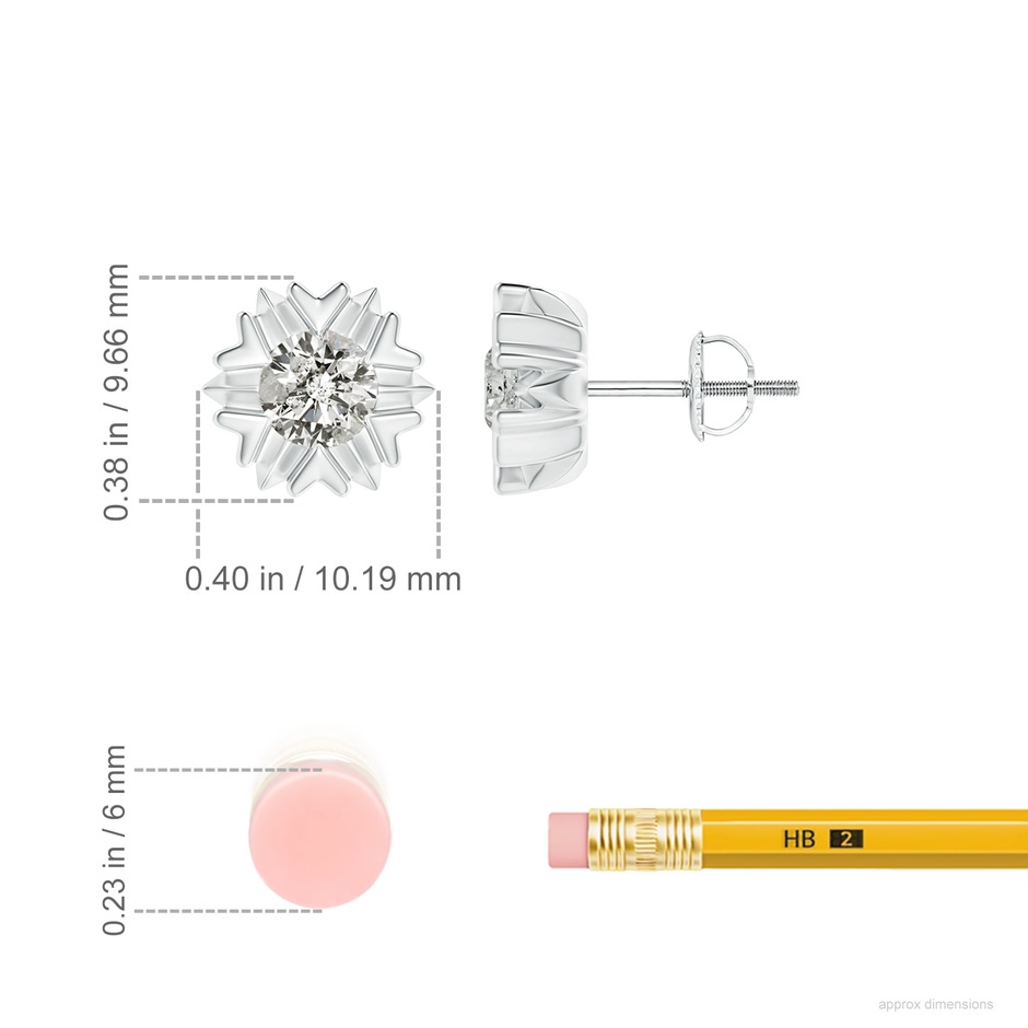 5.1mm KI3 Prong-Set Solitaire Diamond Snowflake Stud Earrings in White Gold ruler