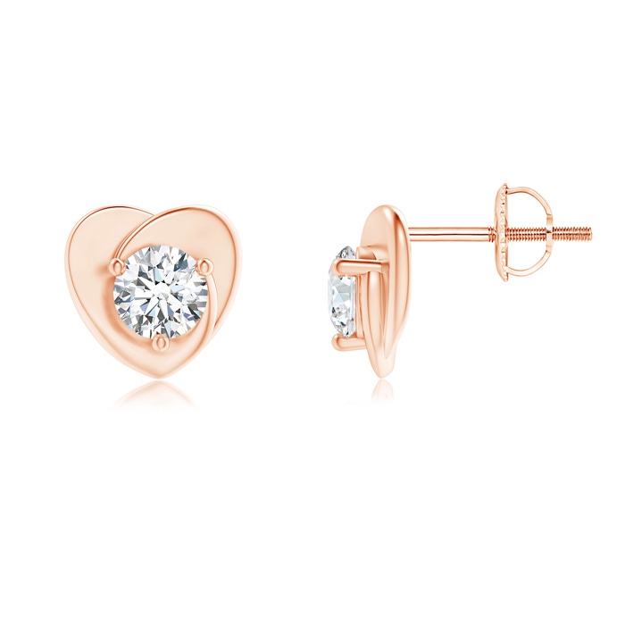 4.4mm GVS2 Solitaire Round Diamond Heart Stud Earrings in Rose Gold 
