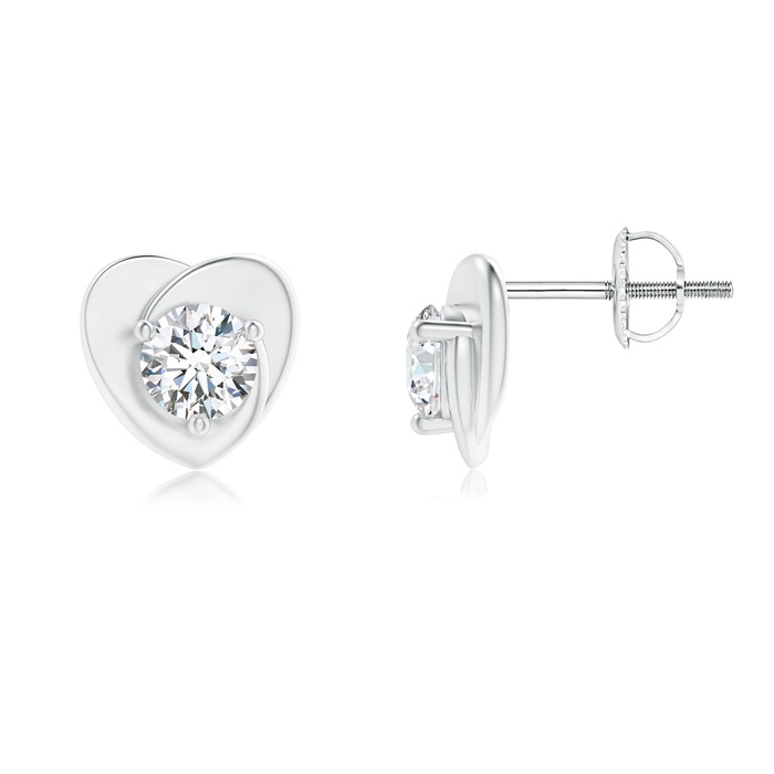 4.4mm GVS2 Solitaire Round Diamond Heart Stud Earrings in White Gold 