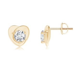 4.4mm GVS2 Solitaire Round Diamond Heart Stud Earrings in Yellow Gold