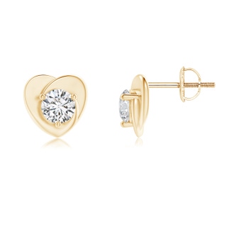4.4mm HSI2 Solitaire Round Diamond Heart Stud Earrings in Yellow Gold