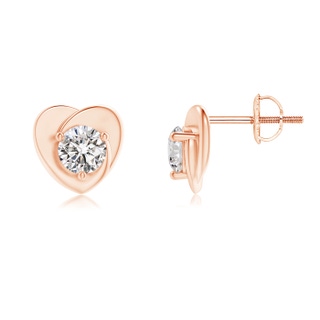 4.4mm IJI1I2 Solitaire Round Diamond Heart Stud Earrings in 10K Rose Gold