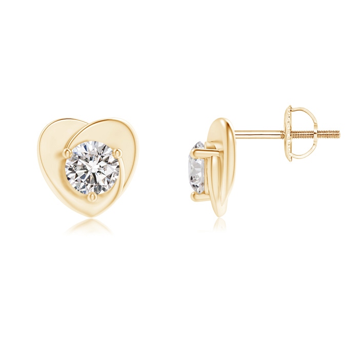 4.4mm IJI1I2 Solitaire Round Diamond Heart Stud Earrings in Yellow Gold 