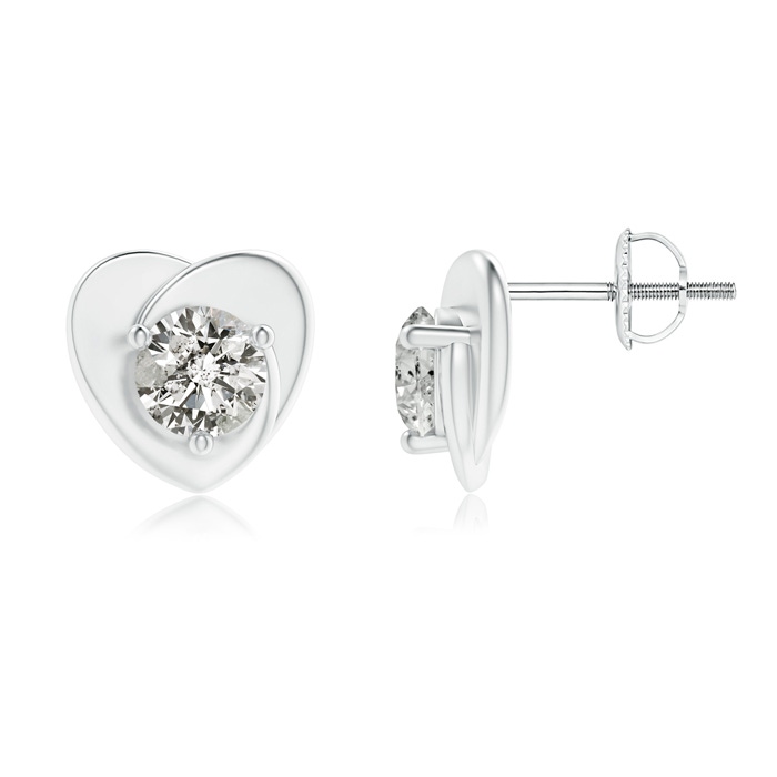 5mm KI3 Solitaire Round Diamond Heart Stud Earrings in White Gold 