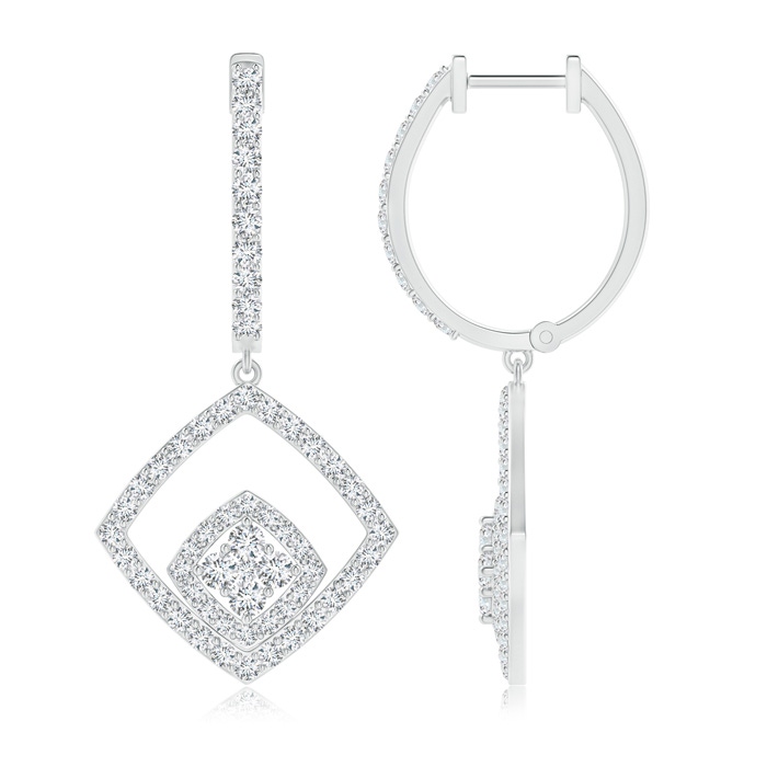 1.7mm GVS2 Pressure-Set Diamond Clustre Cushion Halo Dangle Earrings in P950 Platinum